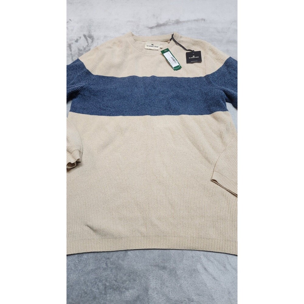 The Normal Brand Men's Large Ivory Blue Chenille Stripe Crewneck Sweater NWT